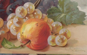 Vintage Artist Signed Catherine Klein Fruit Apple Grape White Grapes Post Card - Picture 1 of 2