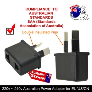 SAA ELECTRICAL 240v TRAVEL 2 PINS POWER ADAPTER AU TO USA CHINA EUROPE PLUG - Picture 1 of 3