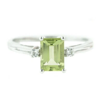 1.06 Karat Smaragd Schliff Peridot und Weiß Topas Verlobungsring 10k Solid Gold - Bild 1 von 4