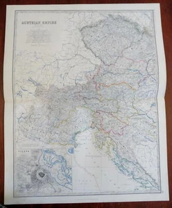 Austria-Hungary Hapsburg Empire Bohemia Vienna 1865 Johnston two sheet large map - Picture 1 of 8