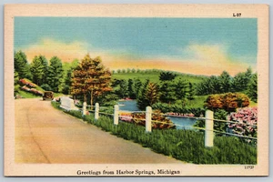 Postcard Scenic Greetings from Harbor Springs, MI Old Car I7 - Picture 1 of 2