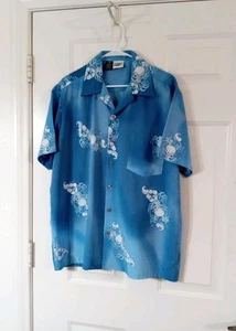 Vintage Kennington Ltd Hawaii Button Down Hemd blau Blumen Totenköpfe Herren Large  - Bild 1 von 8