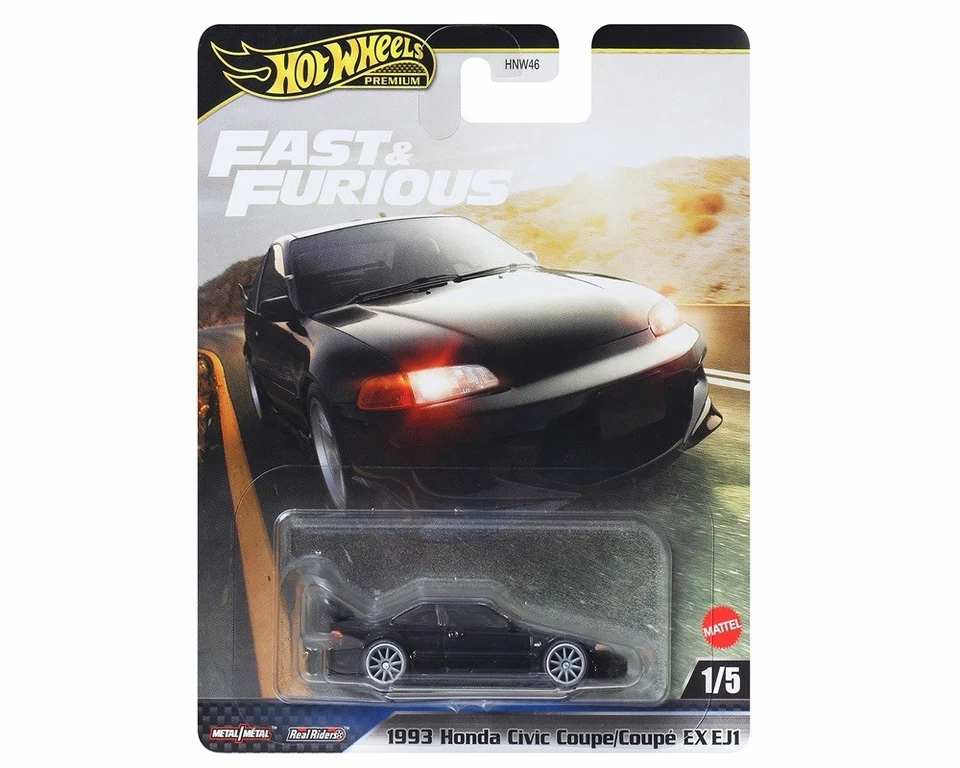 Hot Wheels 2025 Fast & Furious 1993 Honda Civic Coupe EX EJ1 Premium Black 1/64 - Image 1 of 1