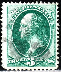 #136 US 3 CENT GREEN WASHINGTON - GEBRAUCHT - N/G - MIT GRILL - FEIN - SEHR GUTER ZUSTAND - Bild 1 von 1