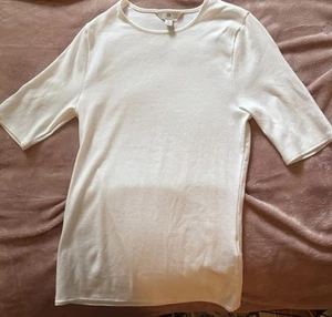 BR Banana Republic white ribbed stretch jersey T shirt top sz S - Picture 1 of 5