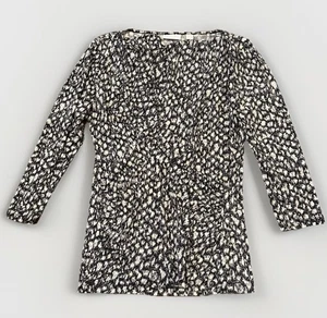 New York & Company Stretch Top Damen Small schwarz weiß abstraktes Print Bluse - Bild 1 von 4