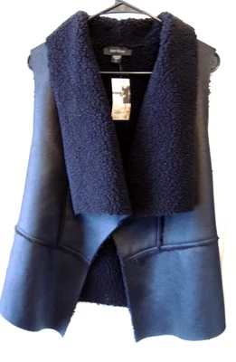 KAREN KANE Vest Size Large Faux Suede Black Open Drape Front NEW w/ Tags - Image 1 of 4