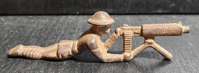 GRIS HIERRO VINTAGE JUGUETE SOLDADO PROPENSO AMETRALLADOR PLOMO AÑOS 30 SÓLIDO ORIGINAL Foto 1 de 4