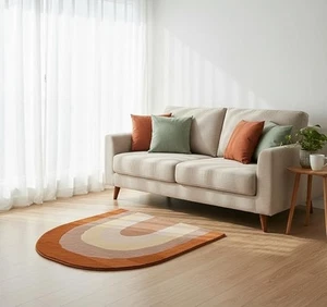 Alfombra de lana acolchada a mano en forma de arco iris para sala de estar dormitorio - Imagen 1 de 5