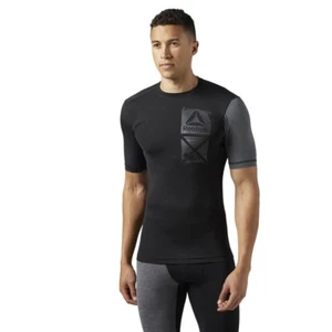 Reebok kurzärmeliges Herren-T-Shirt ActiveChill Grafik Kompression schwarz neu mit Etikett UK S - Bild 1 von 6