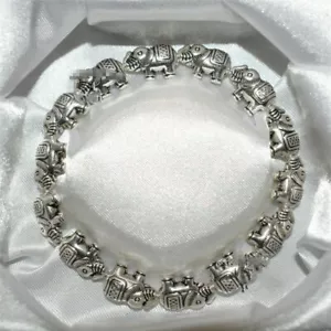 Boho 925 Sterling Silver Vintage Style Elegant Elephant Tibetan Tibet Bracelet - Picture 1 of 4