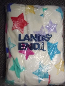 LANDS' END Girl's Ivory multi star Fluffy Fleece Hooded Robe NWT Size 10 - Picture 1 of 4