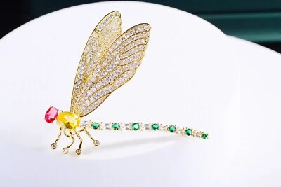Broche prendedor de fiesta libélula de lujo tono dorado para mujer cristal circón regalos Foto 1 de 4