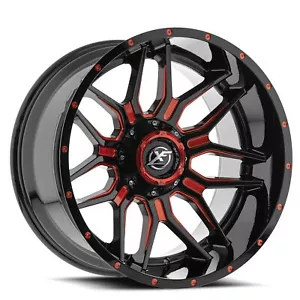20" XF Off-Road XF-222 Gloss Black & Red Milled 20x9 Wheel 5x5 5x5.5 12mm Rim - Picture 1 of 7