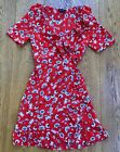 TOPSHOP RED FLORAL TEA DRESS DITSY FLOWER WRAP DRESS SIZE 8 £50 WHEN NEW BARGAIN
