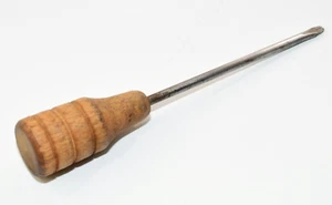 Herramienta de colección mini destornillador de cabeza plana mango de barril de madera 4 3/4" de largo - Imagen 1 de 3