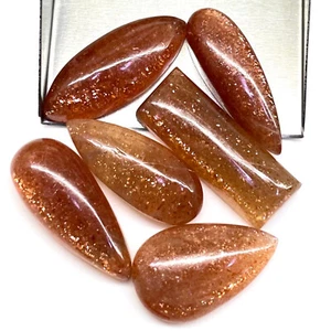 6 Pcs Natural Orange Sunstone Glossy Untreated Cabochon Gemstones Lot 99.50 Cts - Picture 1 of 11