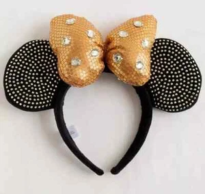 Disney Parks Ears Love Gold Bow W/ Stones Minnie Headband - Picture 1 of 3