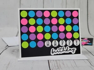 Glückwunschkarten-Set Happy Birthday #8 [4 Stück, Handarbeit Tupfen Neon 80er 90er] - Bild 1 von 6