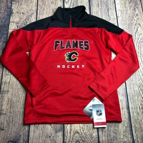 NHL Youth Large 14/16 Calgary Flames 1/4 Zip Pullover Golf Track Jacket NEW Cover