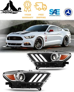 For 2015 2016 2017 Ford Mustang Headlights Projector Headlamps HID Xenon LED DRL - Picture 1 of 24