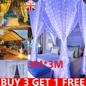 LED Curtain Fairy String Lights Hanging Gazebo Patio Window Garden Outdoor Party - Picture 1 of 19