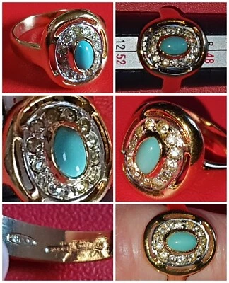 Anello💍ARGENTO 800 n.10 TURCHESE e ZIRCONI Italy VINTAGE❗pietre MODELLO RETRÒ❗  - Immagine 1 di 4
