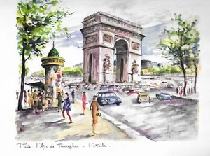 ARNO Paris Aquarell Druck Triumphbogen Lithographie - Bild 1 von 1