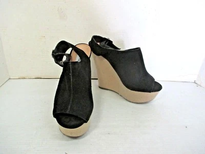 Zapatos para mujer - STEVE MADDEN negro gamuza con cordones punta abierta 5" tacón de arpillera 7M Foto 1 de 4