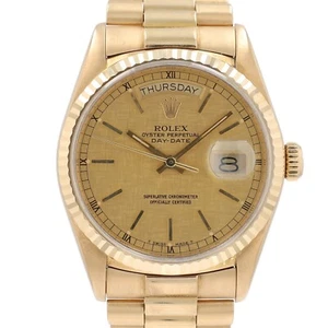 ROLEX MENS DAY-DATE PRESIDENT 18K YELLOW GOLD CHAMPAGNE LINEN DIAL FLUTED 36MM - Picture 1 of 11