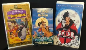 Lot of (3) Classic Movies The Jungle Book 101 Dalmatians All Dogs Go To Heaven - Picture 1 of 2