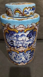 Pre-owned Meadow Lane Ireland Delft Tiles Like Painting Large Ceramic Ginger Jar - Picture 1 of 7