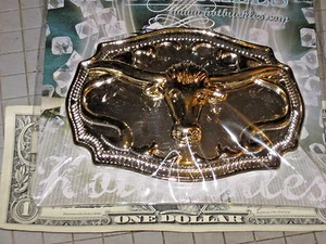 New Hot Buckles Chrome Long Horn Steer Head Gold Silver & Gold Color old stock - Picture 1 of 5