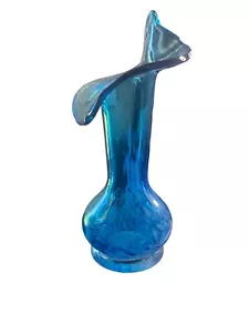 Jarrón de colección azul soplado a mano vidrio en el púlpito mediados de siglo - Imagen 1 de 9