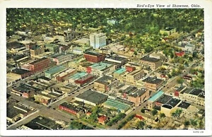 Vista de pájaros, SHAWNEE, OKLAHOMA, CONDADO DE POTTAWATOMI, estanque teñido a mano década de 1920 - Imagen 1 de 2