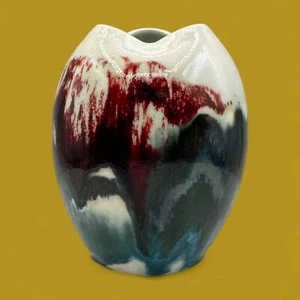 Japanese Drip Glaze Ceramic Vase with Triangular Mouth - Picture 1 of 9