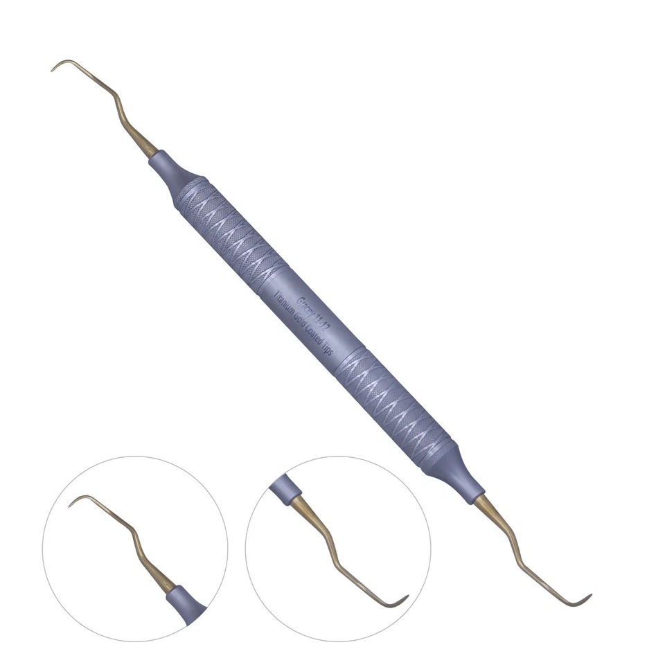 Juego de 3 curetas dentales Gracey 11-12, puntas recubiertas de titanio dorado, NL-75 Foto 1 de 1