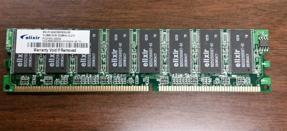 Elixir 512MB Desktop Memory PC2700 DDR1 333MHz 184-pin M2U51264DS8HB3G-6K - Image 1 of 1