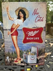 Vintage Inspired Retro Vintage Tin Sign #24 Miller Beer High Life Fishing - Picture 1 of 1