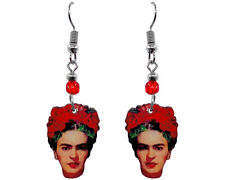 Frida Inspired Earrings Face Dangle Mexican Artist Womens Handmade Boho Jewelry