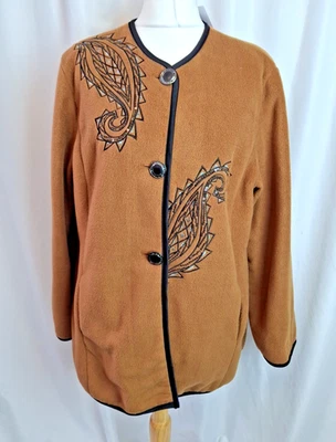 Bob Mackie Wearable Art Brown Fleece Cardigan Oversized Sequin Women's XL C4837 - Изображение 1 из 4