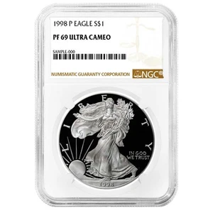 1998-P Proof $1 American Silver Eagle NGC PF69UC Brown Label - Picture 1 of 3