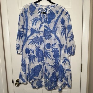 Vestido túnica corto de algodón estampado azul y blanco talla M de H&M - Imagen 1 de 6