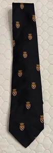 Ben Silver Charleston Tie English Silk Navy Blue Shield Crest Ducks 3.25 X 56” - Picture 1 of 5