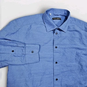 Dolce & Gabbana Shirt Mens 17 43 Button Up Casual Linen Cotton Blend Woven Italy - Picture 1 of 10