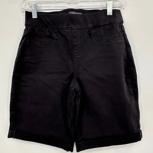NYDJ Black Pull On Cuffed Shorts Womens Size 0 Cotton Twill Denim Slimming - Picture 1 of 7