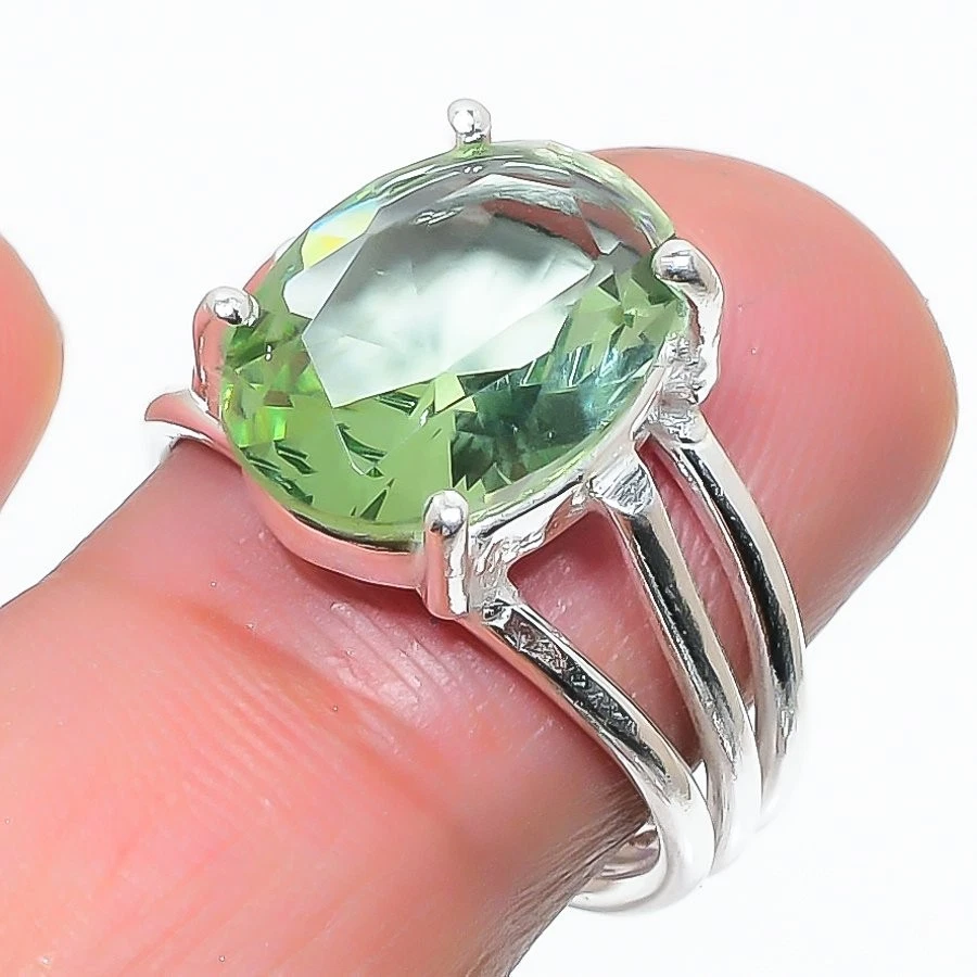 Anillo de plata esterlina 925 con piedras preciosas de amatista verde joyería de todos los tamaños para regalo Foto 1 de 1