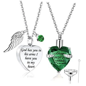 2 Pieces Cremation Urn Necklace Heart Ashes Necklace Carved Locket May - Picture 1 of 7