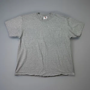 T-shirt vintage Hanes bianca tinta unita grigia uomo taglia grande punto singolo made in USA - Foto 1 di 14