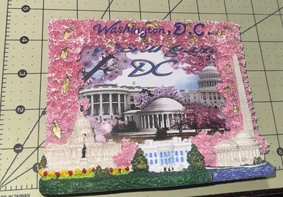 Washington DC Souvenir Ceramic Photo Frame Capitol White House Cherry Blossom - Image 1 of 4